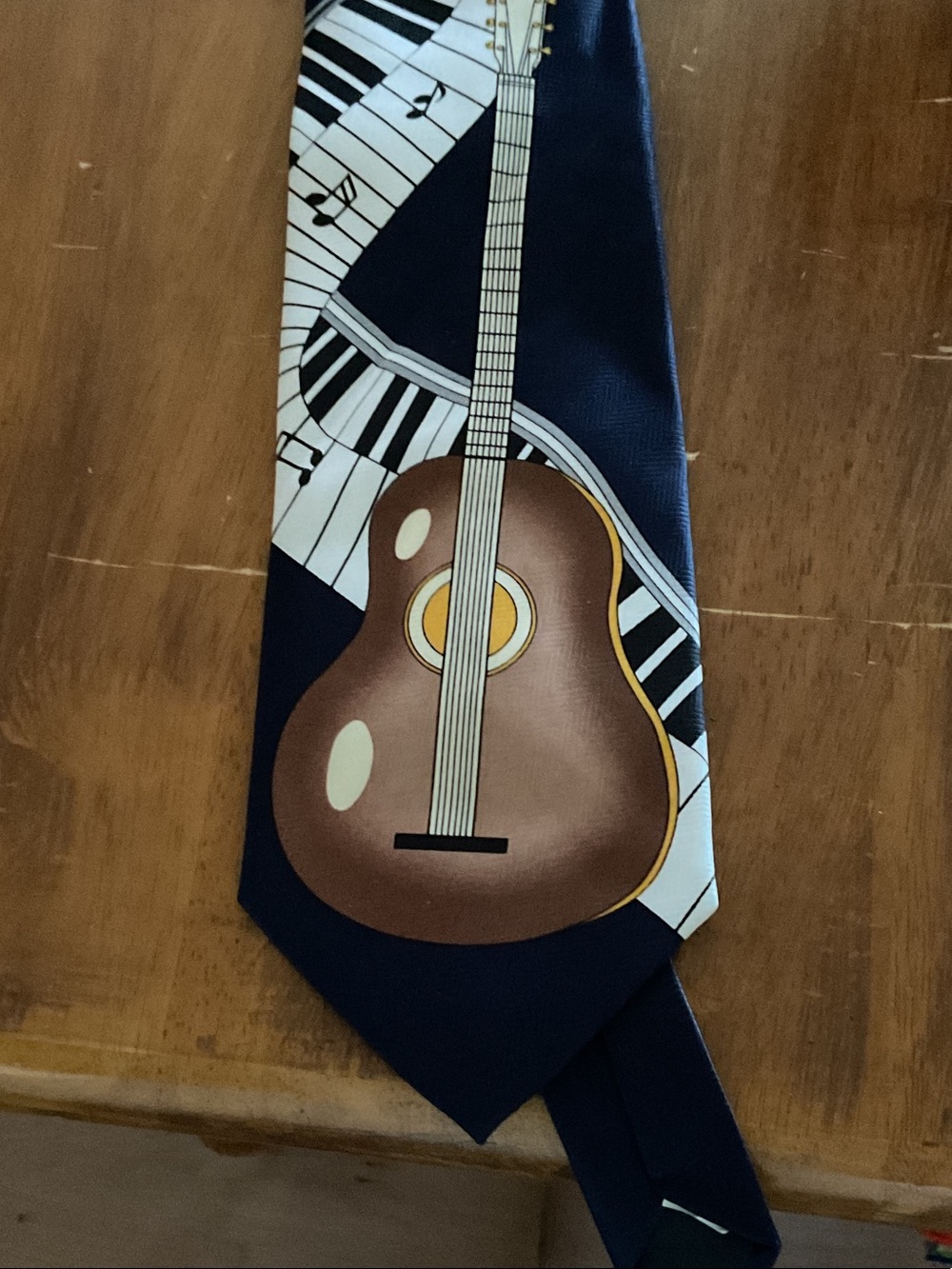 Steven Harris Men's Navy Tie with Brown Acoustic Guitar & Piano Key Motif